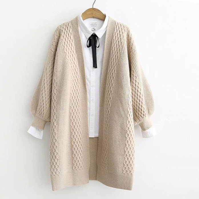 Winter lantern sleeve cardigan Long Sweater Women 2021 Lantern Sleeve Open Stitch Oversized Sweater Knit Coat - MERGE.DAY.1.FREESTYLE