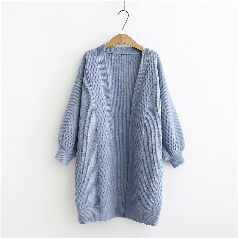 Winter lantern sleeve cardigan Long Sweater Women 2021 Lantern Sleeve Open Stitch Oversized Sweater Knit Coat - MERGE.DAY.1.FREESTYLE