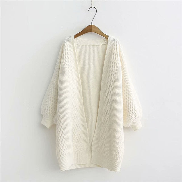 Winter lantern sleeve cardigan Long Sweater Women 2021 Lantern Sleeve Open Stitch Oversized Sweater Knit Coat - MERGE.DAY.1.FREESTYLE