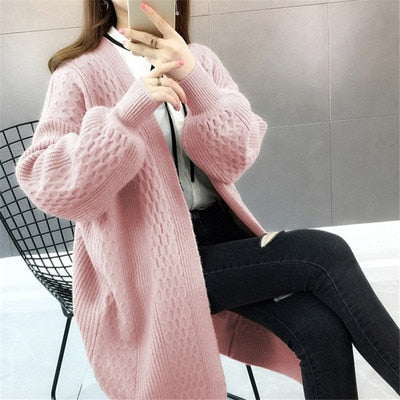 Winter lantern sleeve cardigan Long Sweater Women 2021 Lantern Sleeve Open Stitch Oversized Sweater Knit Coat - MERGE.DAY.1.FREESTYLE