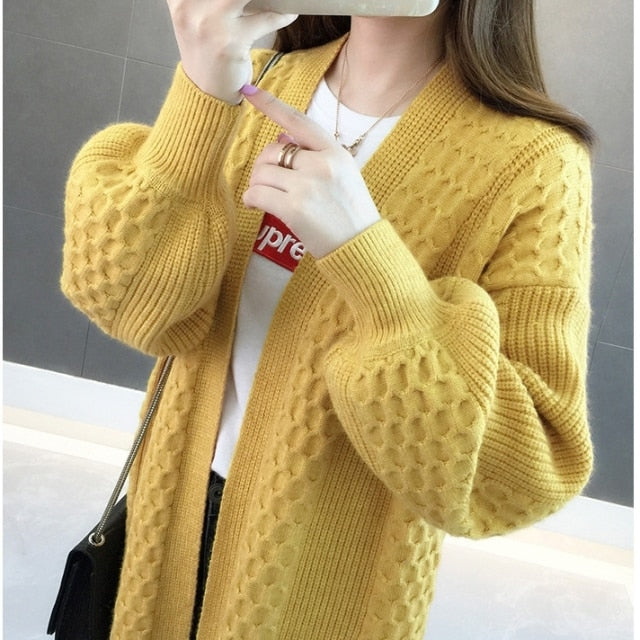 Winter lantern sleeve cardigan Long Sweater Women 2021 Lantern Sleeve Open Stitch Oversized Sweater Knit Coat - MERGE.DAY.1.FREESTYLE