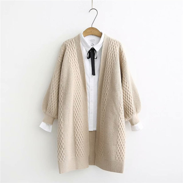 Winter lantern sleeve cardigan Long Sweater Women 2021 Lantern Sleeve Open Stitch Oversized Sweater Knit Coat - MERGE.DAY.1.FREESTYLE