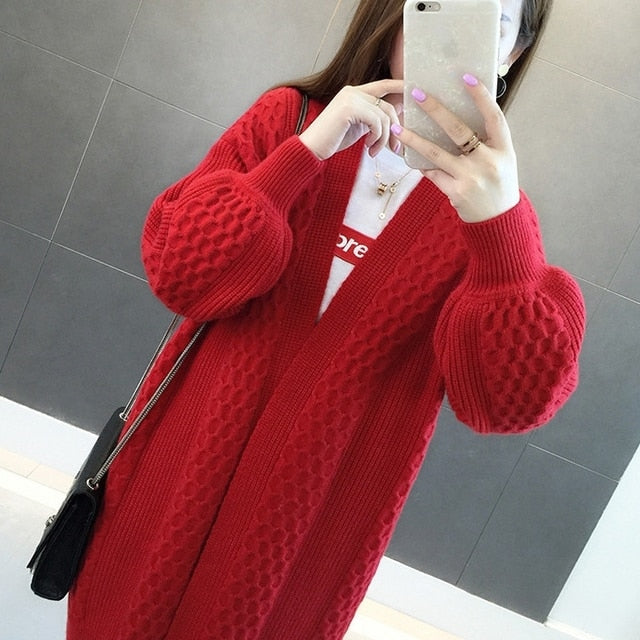 Winter lantern sleeve cardigan Long Sweater Women 2021 Lantern Sleeve Open Stitch Oversized Sweater Knit Coat - MERGE.DAY.1.FREESTYLE