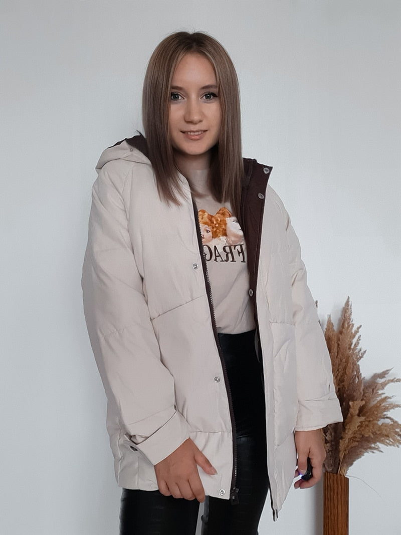 2021 Thick Hooded Down Coat Women Winter Jacket Cotton Long Warm Padded Parka - MERGE.DAY.1.FREESTYLE