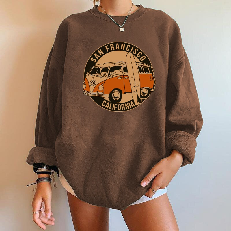 Car pattern Sweatshirts Oversized Crewneck Tops Woman Drop-shoulder Pullovers Sweatshirts - MERGE.DAY.1.FREESTYLE