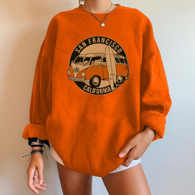Car pattern Sweatshirts Oversized Crewneck Tops Woman Drop-shoulder Pullovers Sweatshirts - MERGE.DAY.1.FREESTYLE