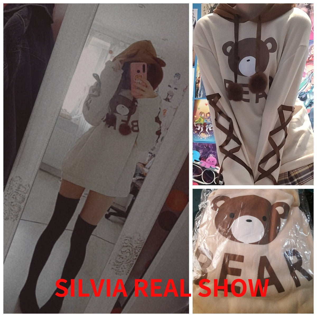 Bear Cap Hoodies Sweatshirt Top Womens Long Sleeve Cute Sweat Hooded Jumper - MERGE.DAY.1.FREESTYLE