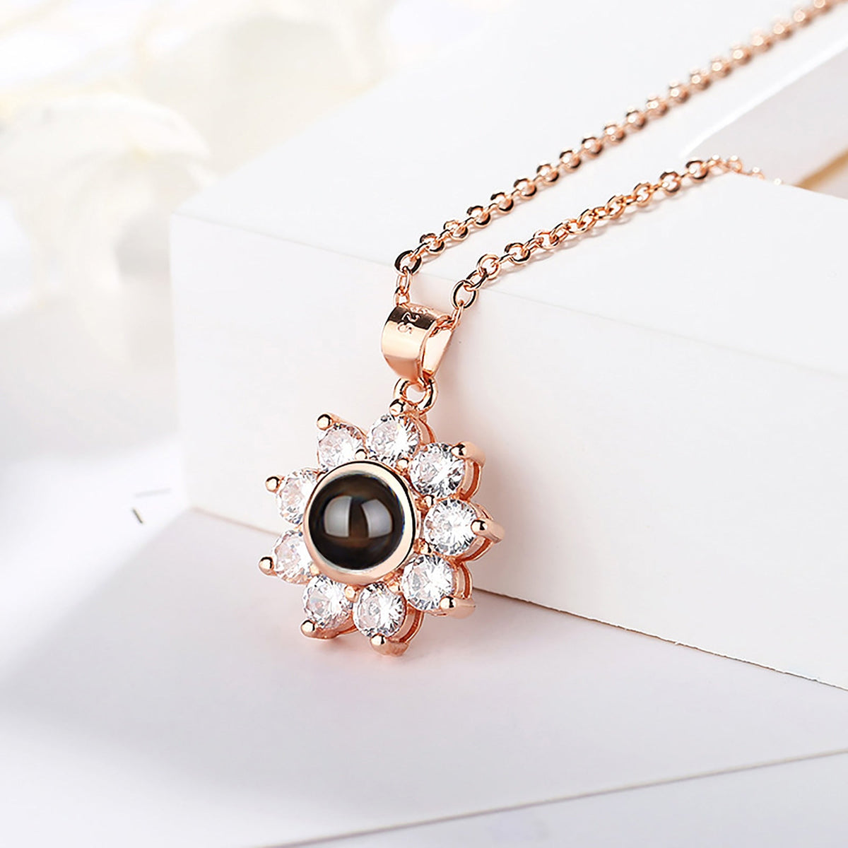 Sun Flower Shaped Custom Photo Name Projection Necklace Clavicle Chain Personalized Pendant - MERGE.DAY.1.FREESTYLE