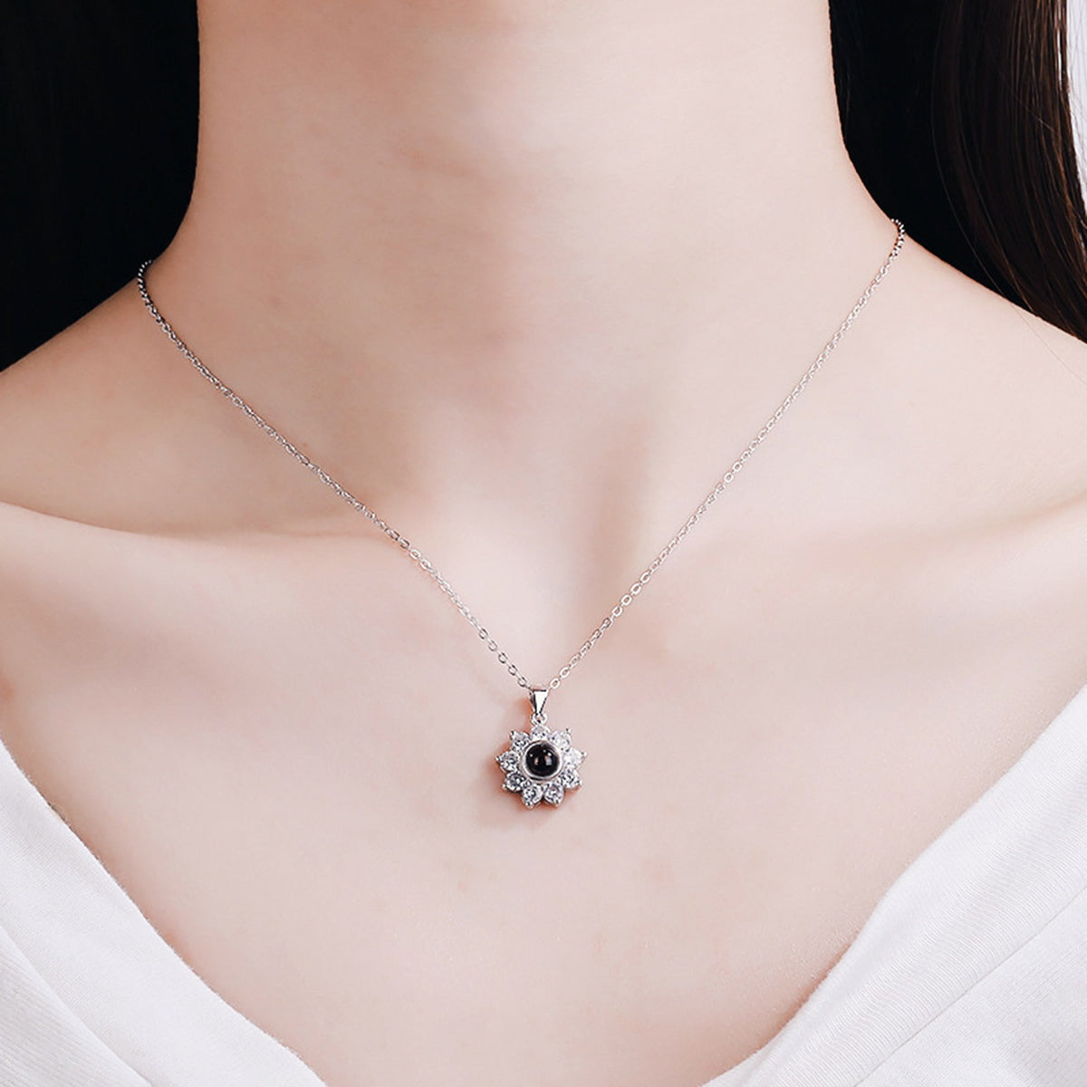 Sun Flower Shaped Custom Photo Name Projection Necklace Clavicle Chain Personalized Pendant - MERGE.DAY.1.FREESTYLE