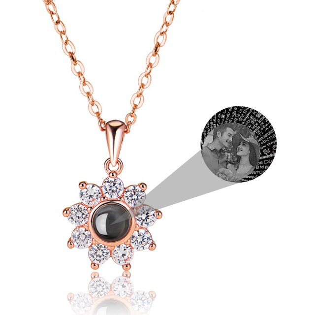 Sun Flower Shaped Custom Photo Name Projection Necklace Clavicle Chain Personalized Pendant - MERGE.DAY.1.FREESTYLE