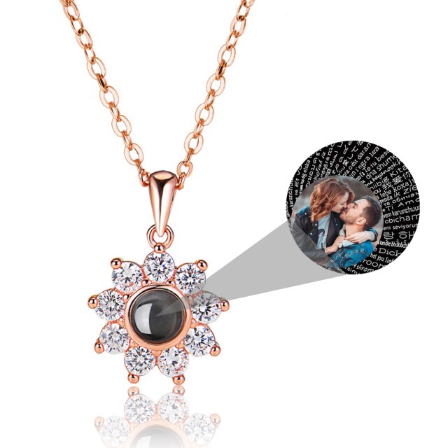 Sun Flower Shaped Custom Photo Name Projection Necklace Clavicle Chain Personalized Pendant - MERGE.DAY.1.FREESTYLE