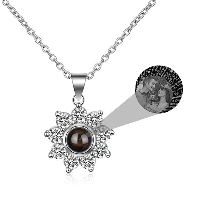 Sun Flower Shaped Custom Photo Name Projection Necklace Clavicle Chain Personalized Pendant - MERGE.DAY.1.FREESTYLE
