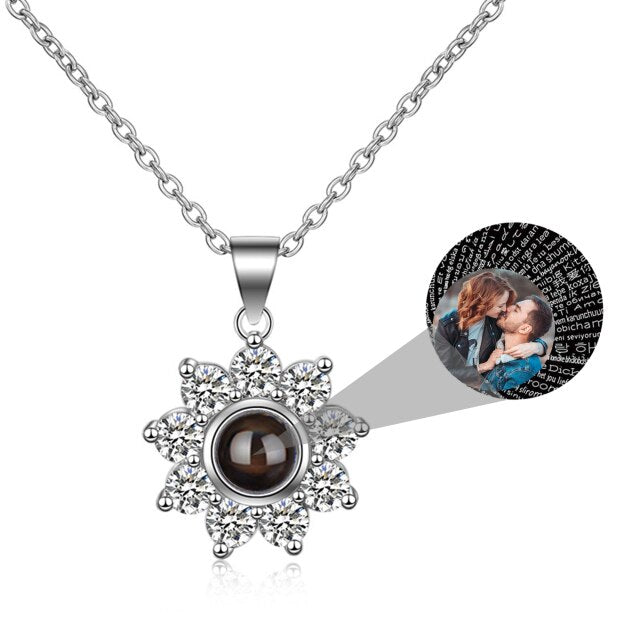 Sun Flower Shaped Custom Photo Name Projection Necklace Clavicle Chain Personalized Pendant - MERGE.DAY.1.FREESTYLE