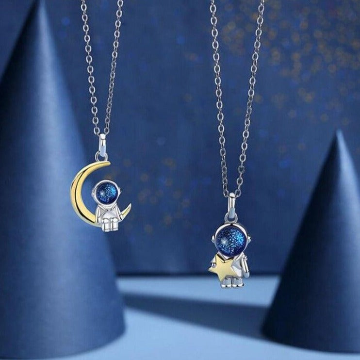cute star and moon astronaut couple necklace fashion sweet dynamic romantic jewelry - MERGE.DAY.1.FREESTYLE