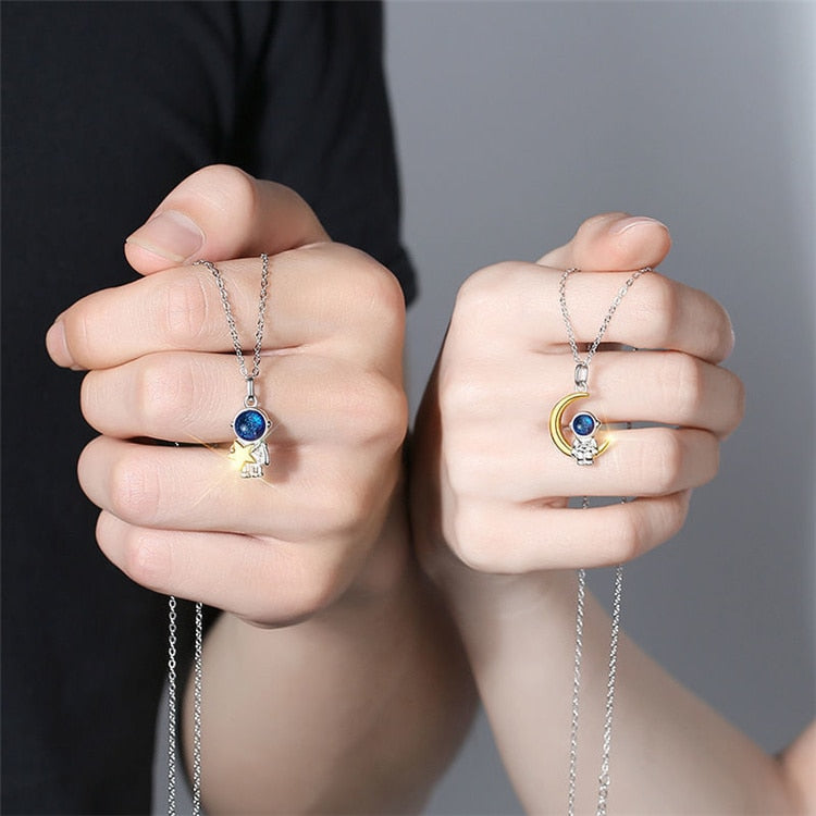 cute star and moon astronaut couple necklace fashion sweet dynamic romantic jewelry - MERGE.DAY.1.FREESTYLE
