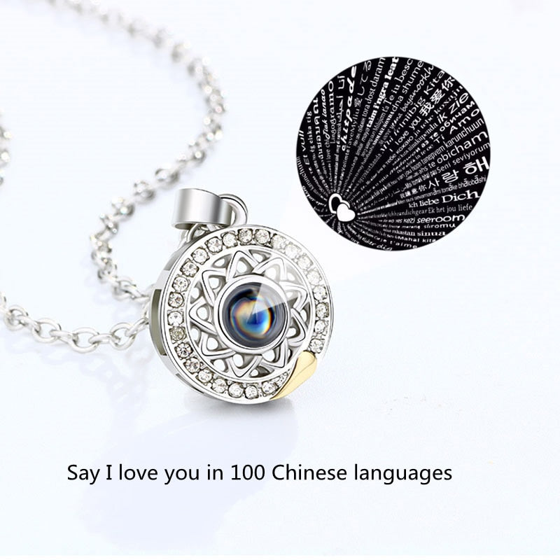 Hollow Design Sun Moon Magnet Puzzle matching necklaces 100 Language I Love You Couple Necklaces - MERGE.DAY.1.FREESTYLE