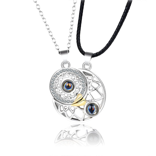 Hollow Design Sun Moon Magnet Puzzle matching necklaces 100 Language I Love You Couple Necklaces - MERGE.DAY.1.FREESTYLE