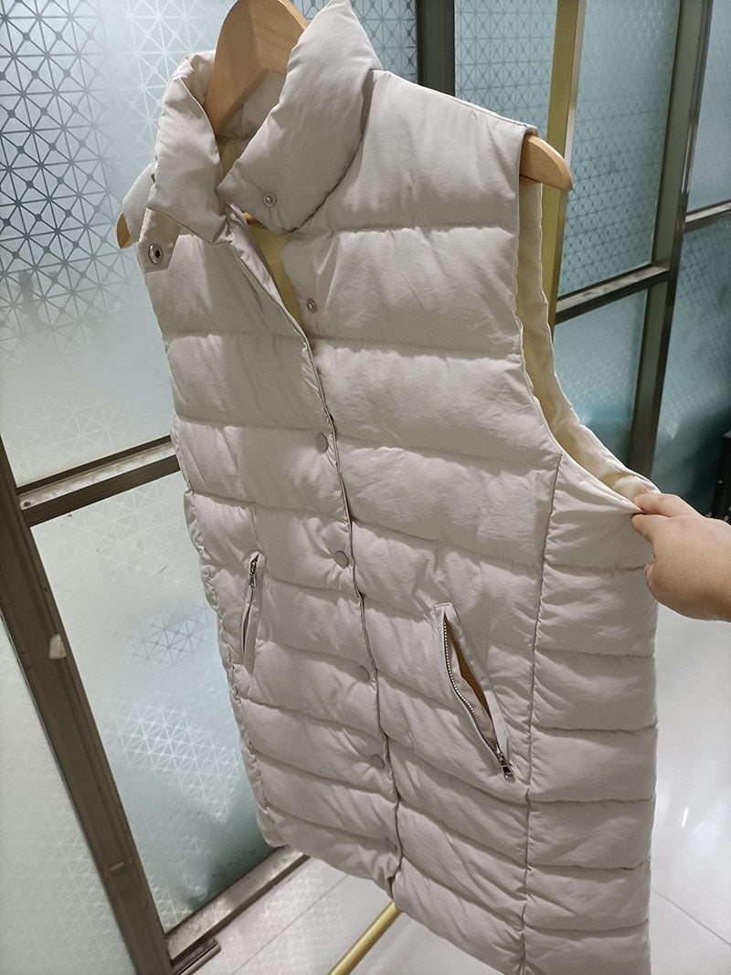 Autumn Winter Coat Women's Solid Loose Vest Stand Collar Long Vest Bodywarm Cotton Padded - MERGE.DAY.1.FREESTYLE