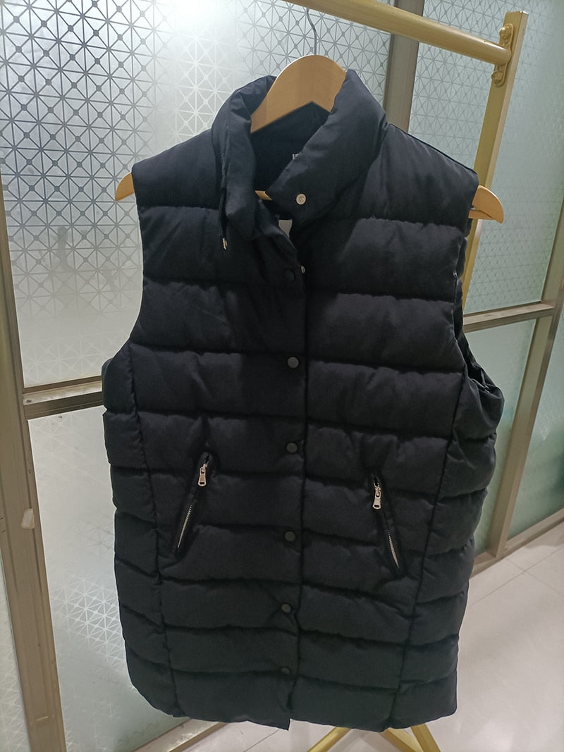 Autumn Winter Coat Women's Solid Loose Vest Stand Collar Long Vest Bodywarm Cotton Padded - MERGE.DAY.1.FREESTYLE