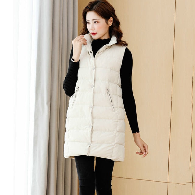 Autumn Winter Coat Women's Solid Loose Vest Stand Collar Long Vest Bodywarm Cotton Padded - MERGE.DAY.1.FREESTYLE