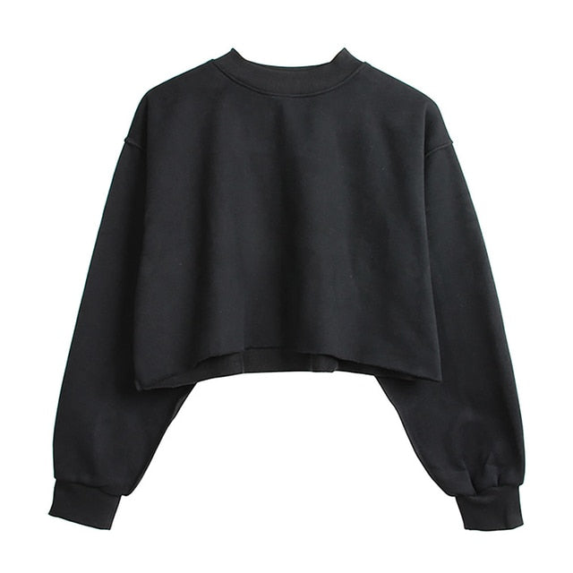 Thick Cotton Women Sweatshirt Hoodie Casual Loose Long Sleeve Streetwear Crop Pullover - MERGE.DAY.1.FREESTYLE