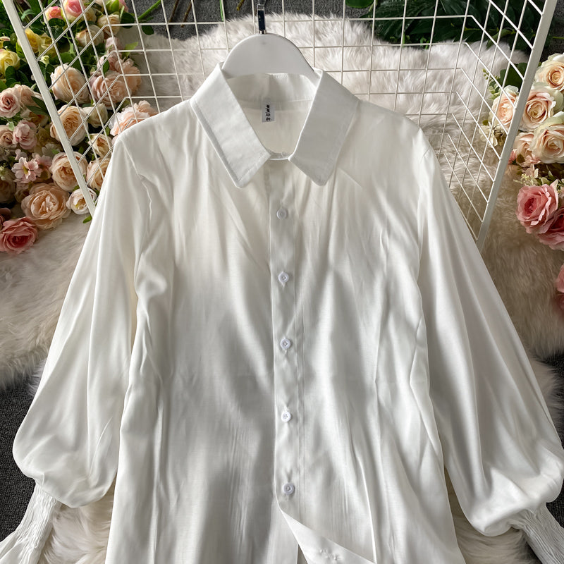 women's lantern sleeve shirt knitted vest two piece sets of College style - MERGE.DAY.1.FREESTYLE