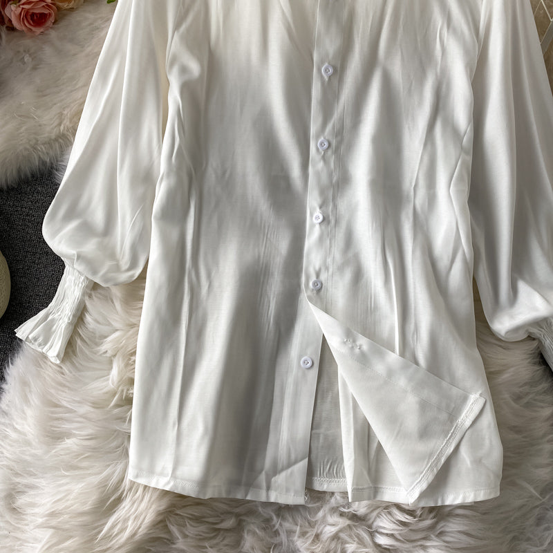 women's lantern sleeve shirt knitted vest two piece sets of College style - MERGE.DAY.1.FREESTYLE