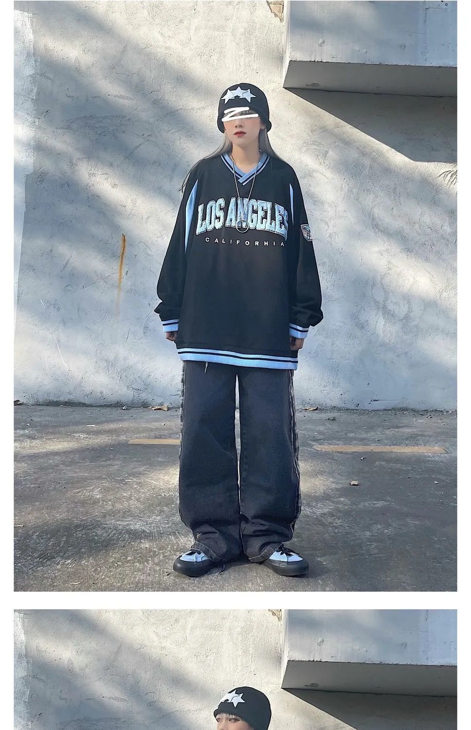 LOS ANGELES CALIFORHIA Embroidered Sweatshirts Oversized V Neck Pullovers - MERGE.DAY.1.FREESTYLE