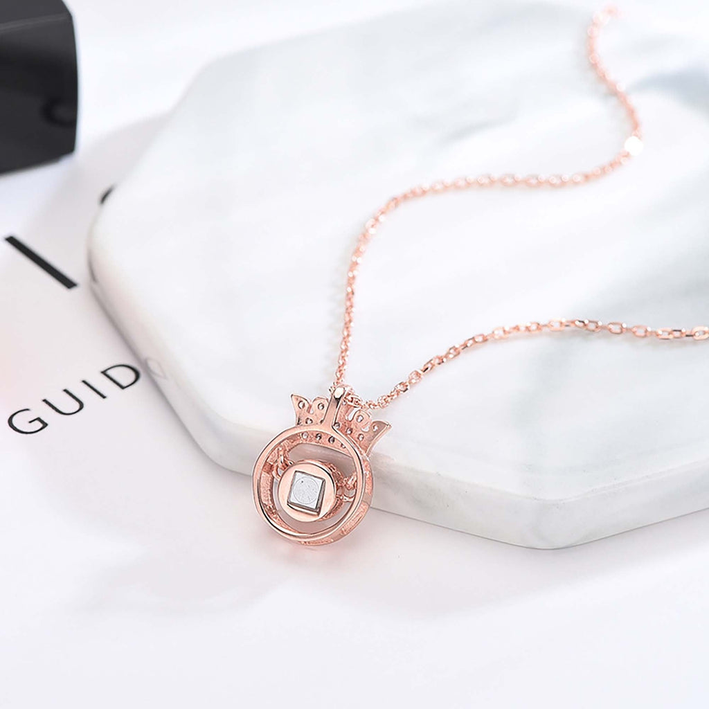 100 Languages I Love You Personalized Name Projection Necklace Classic Round Crown Pendant - MERGE.DAY.1.FREESTYLE