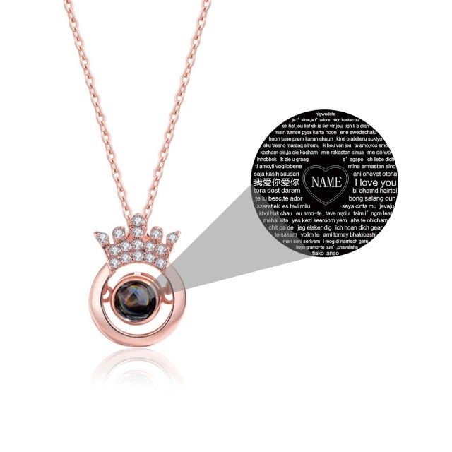 100 Languages I Love You Personalized Name Projection Necklace Classic Round Crown Pendant - MERGE.DAY.1.FREESTYLE