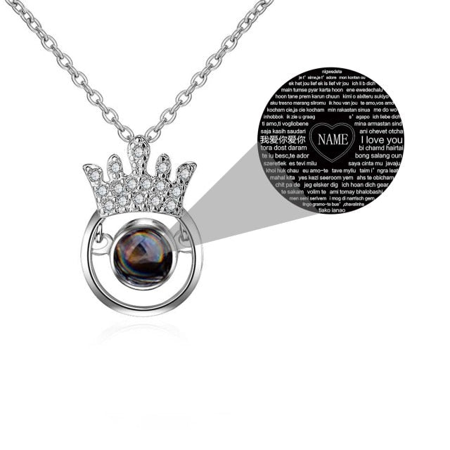 100 Languages I Love You Personalized Name Projection Necklace Classic Round Crown Pendant - MERGE.DAY.1.FREESTYLE