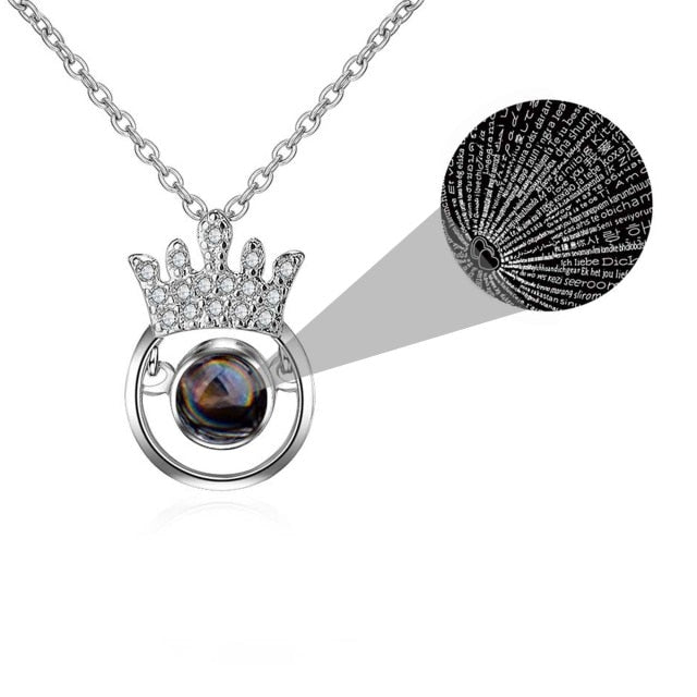100 Languages I Love You Personalized Name Projection Necklace Classic Round Crown Pendant - MERGE.DAY.1.FREESTYLE
