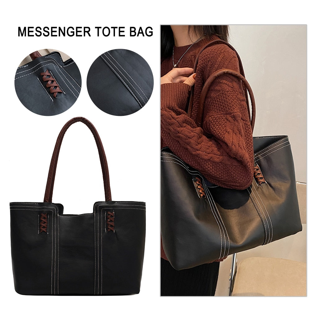 Fashion Women PU Leather Solid Color Shoulder Shopping Bag - MERGE.DAY.1.FREESTYLE