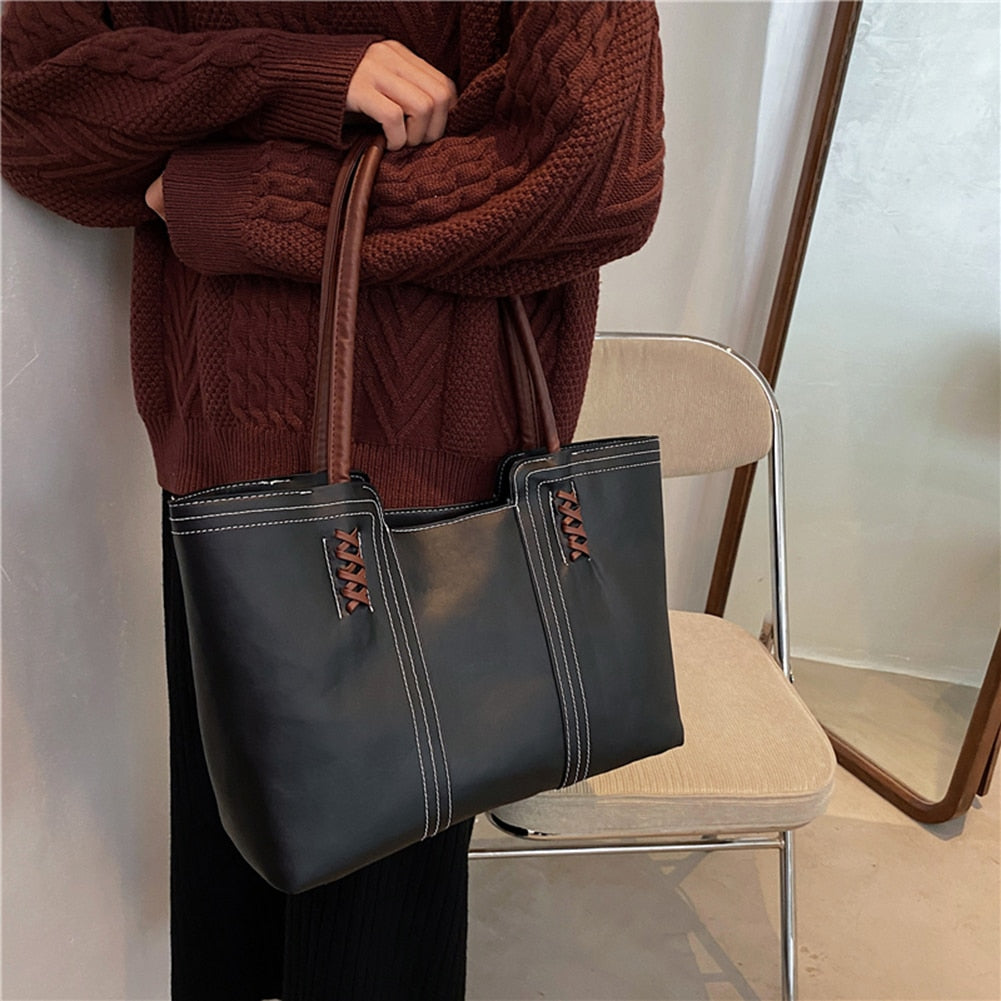 Fashion Women PU Leather Solid Color Shoulder Shopping Bag - MERGE.DAY.1.FREESTYLE