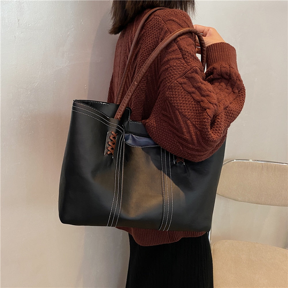 Fashion Women PU Leather Solid Color Shoulder Shopping Bag - MERGE.DAY.1.FREESTYLE
