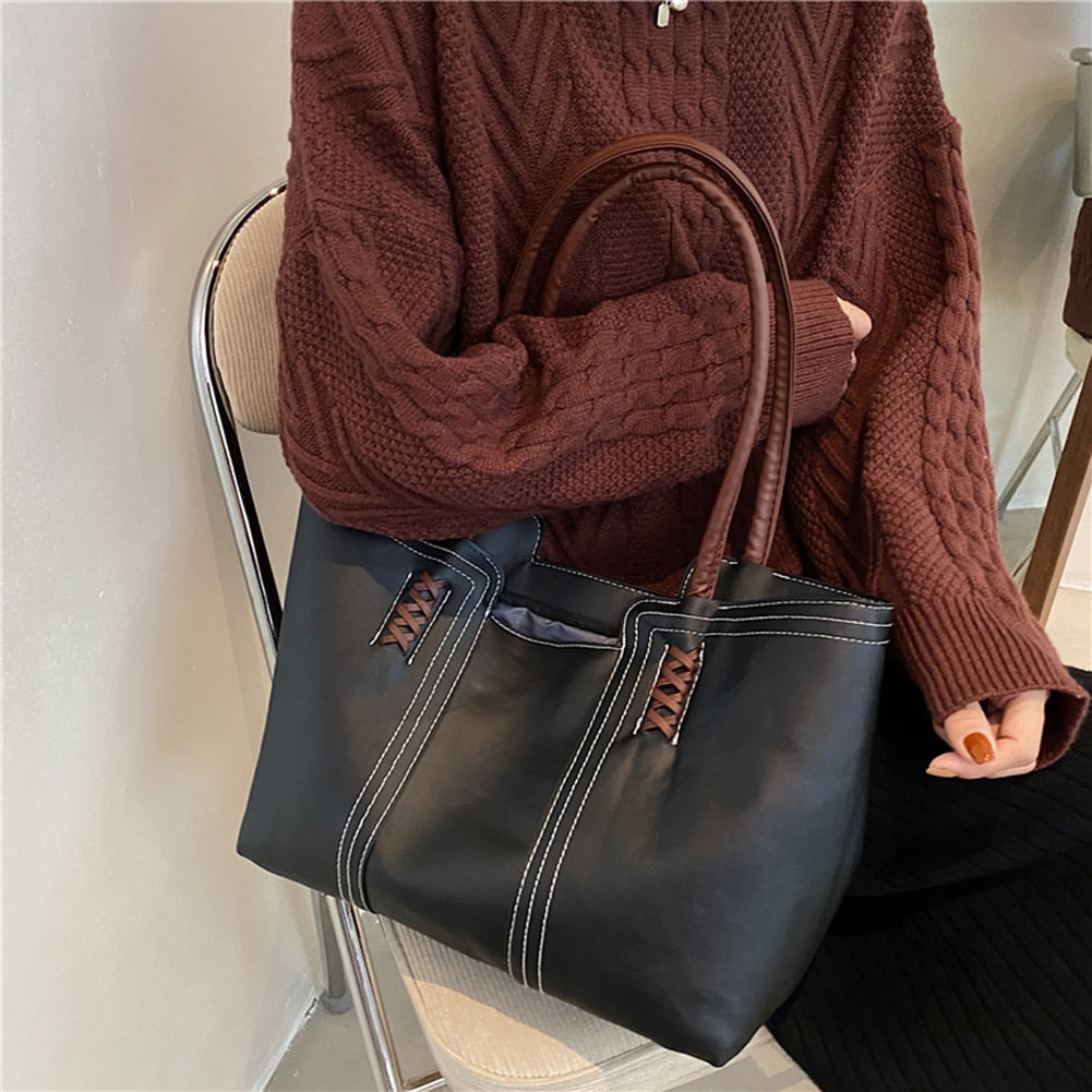 Fashion Women PU Leather Solid Color Shoulder Shopping Bag - MERGE.DAY.1.FREESTYLE
