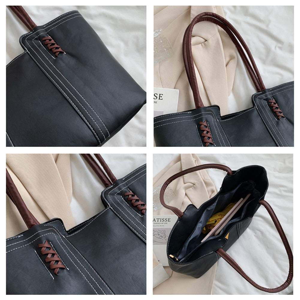 Fashion Women PU Leather Solid Color Shoulder Shopping Bag - MERGE.DAY.1.FREESTYLE