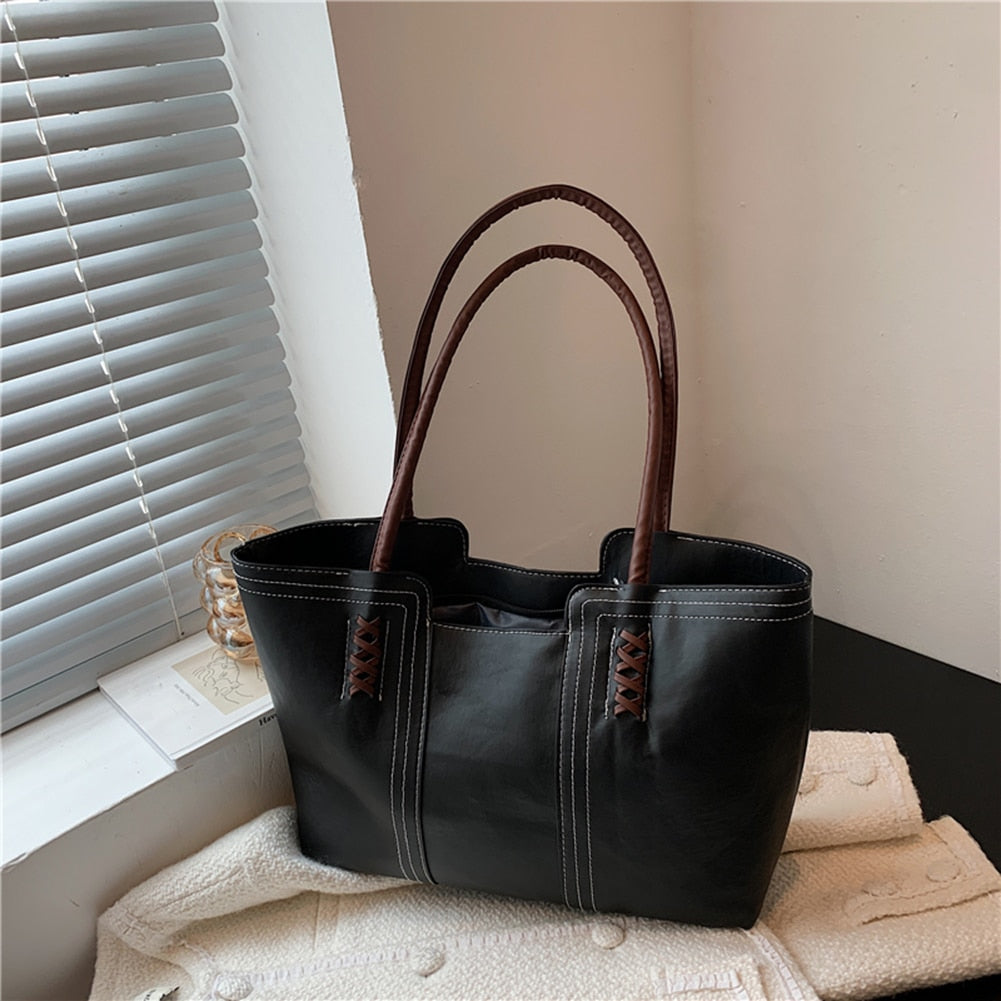 Fashion Women PU Leather Solid Color Shoulder Shopping Bag - MERGE.DAY.1.FREESTYLE