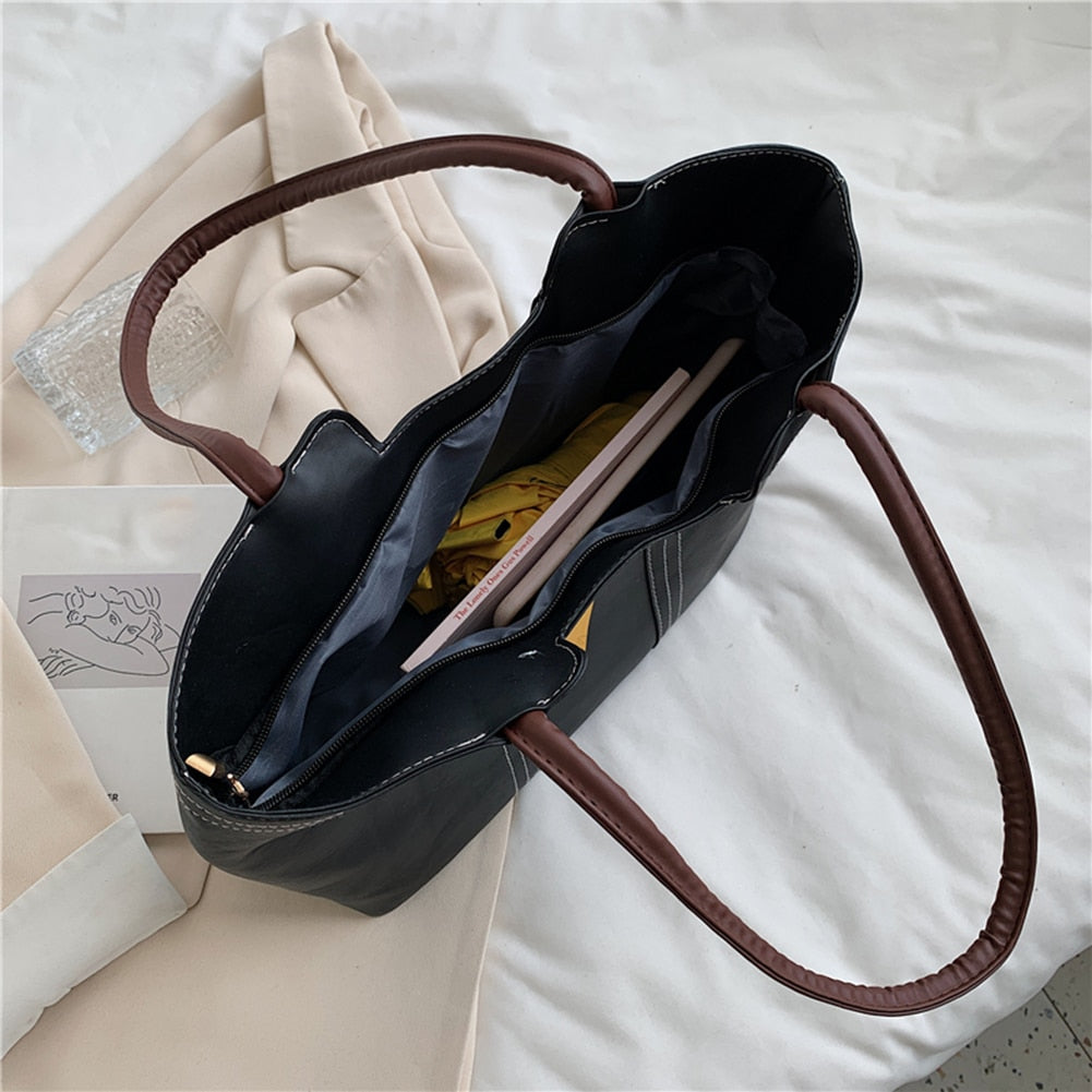 Fashion Women PU Leather Solid Color Shoulder Shopping Bag - MERGE.DAY.1.FREESTYLE