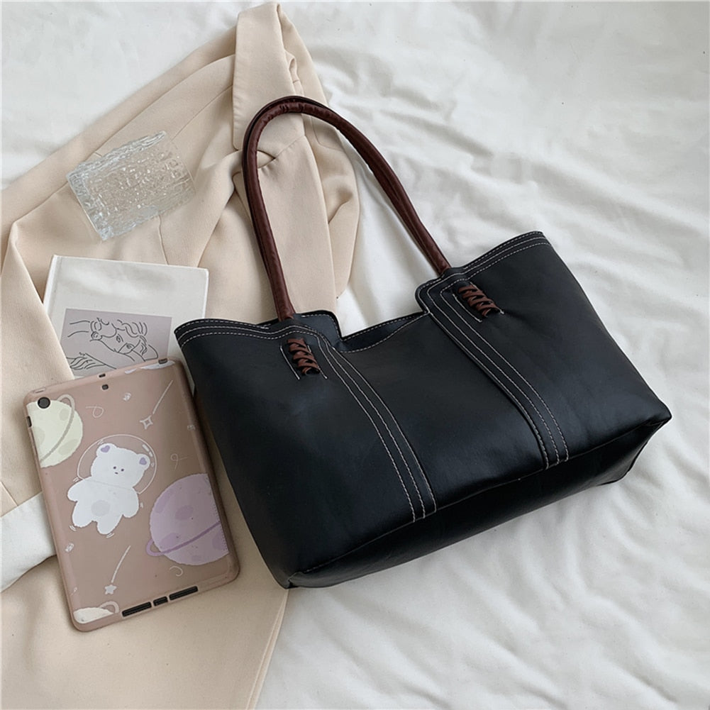 Fashion Women PU Leather Solid Color Shoulder Shopping Bag - MERGE.DAY.1.FREESTYLE