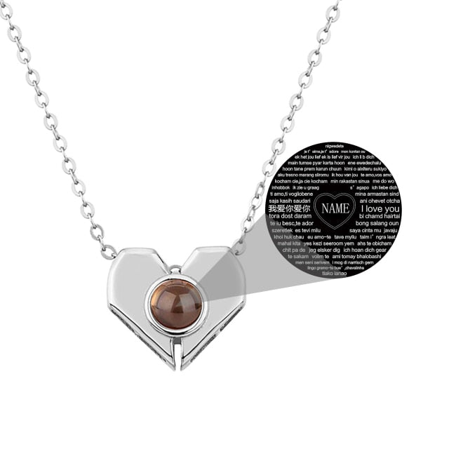 Personalized Heart Shaped 100 Languages I Love You Projection Name Necklace - MERGE.DAY.1.FREESTYLE