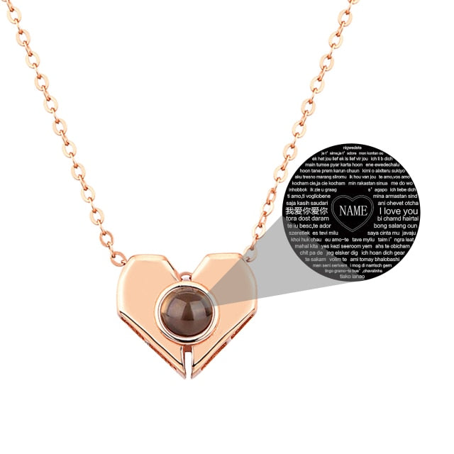 Personalized Heart Shaped 100 Languages I Love You Projection Name Necklace - MERGE.DAY.1.FREESTYLE