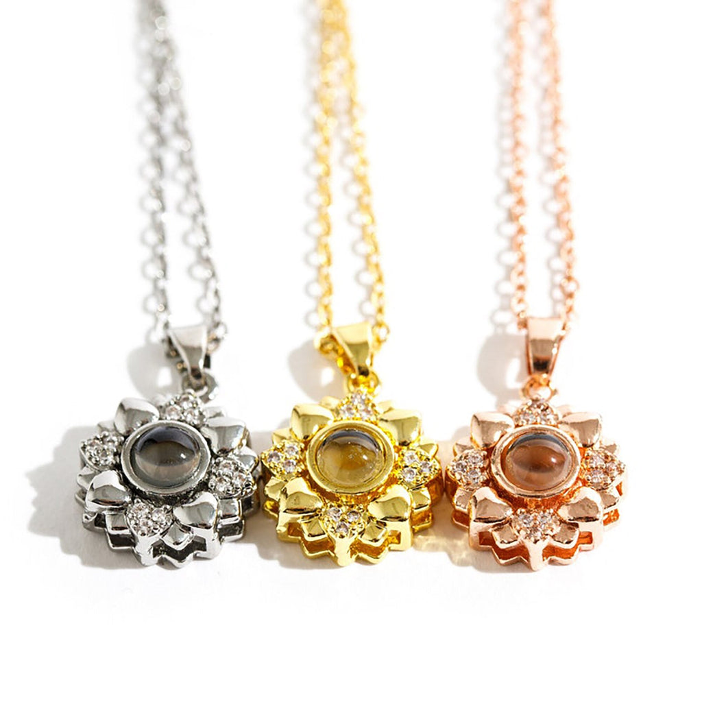 Custom Color Photo Projection Necklace Personalized Simple Style Sunflower Pendant - MERGE.DAY.1.FREESTYLE