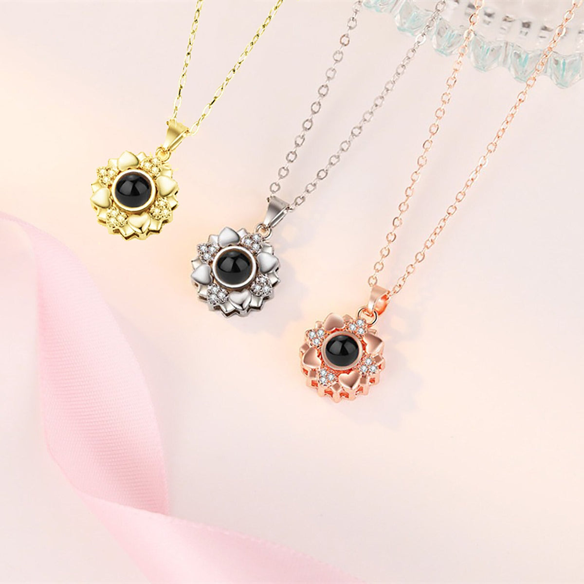 Custom Color Photo Projection Necklace Personalized Simple Style Sunflower Pendant - MERGE.DAY.1.FREESTYLE