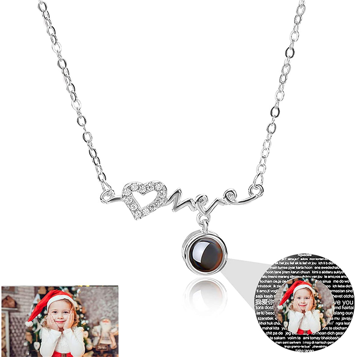 Personalized Custom Photo Heartbeat Shape Necklace Crystal Projection Pendant - MERGE.DAY.1.FREESTYLE