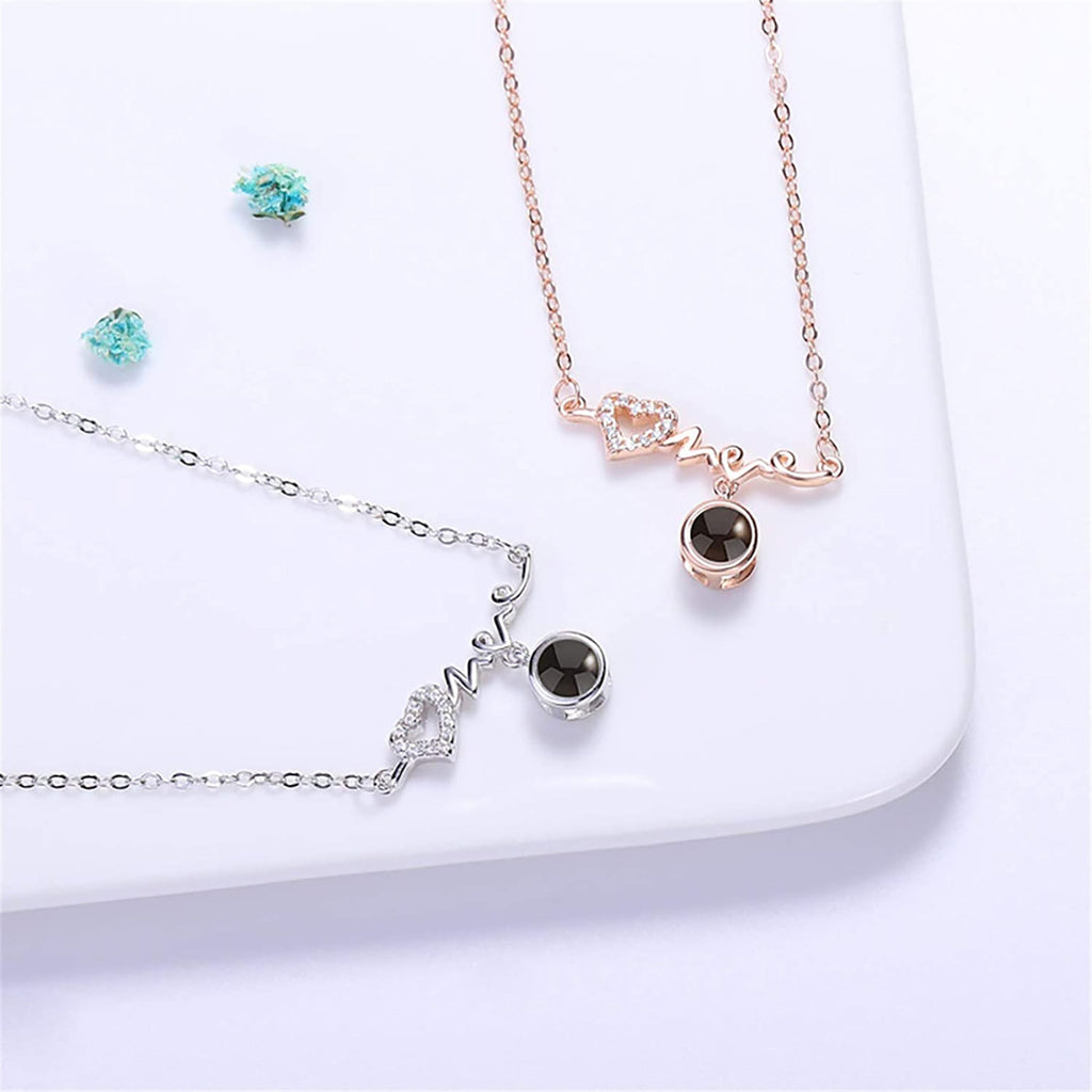 Personalized Custom Photo Heartbeat Shape Necklace Crystal Projection Pendant - MERGE.DAY.1.FREESTYLE