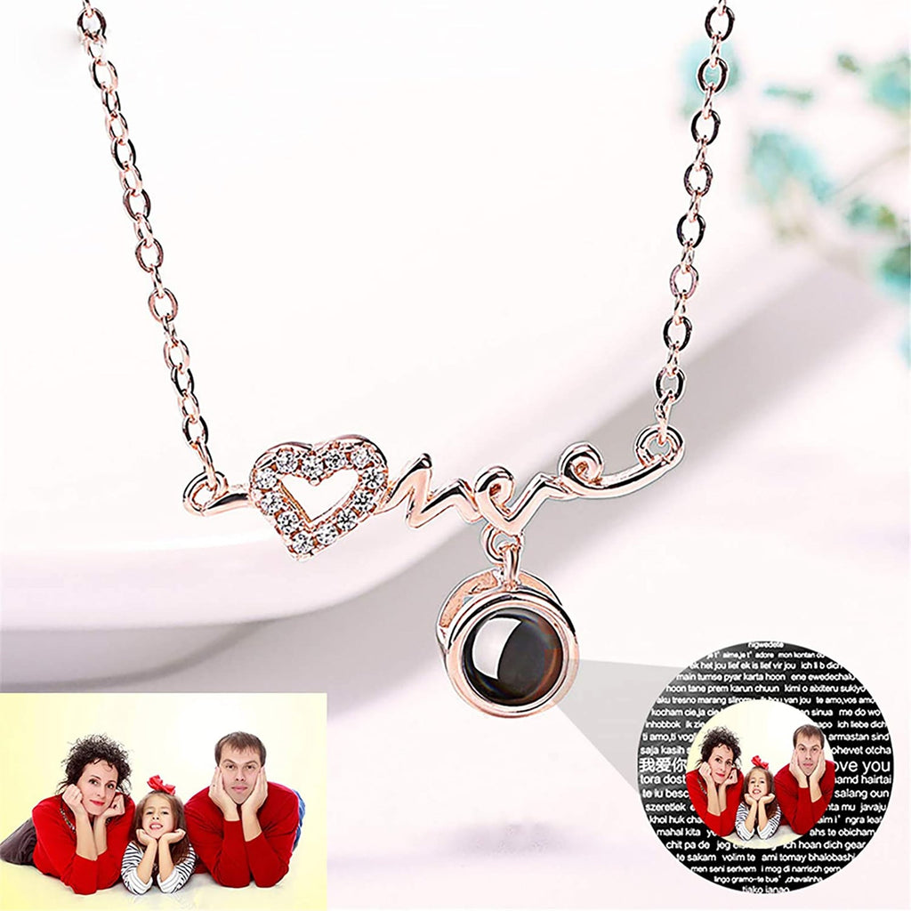 Personalized Custom Photo Heartbeat Shape Necklace Crystal Projection Pendant - MERGE.DAY.1.FREESTYLE