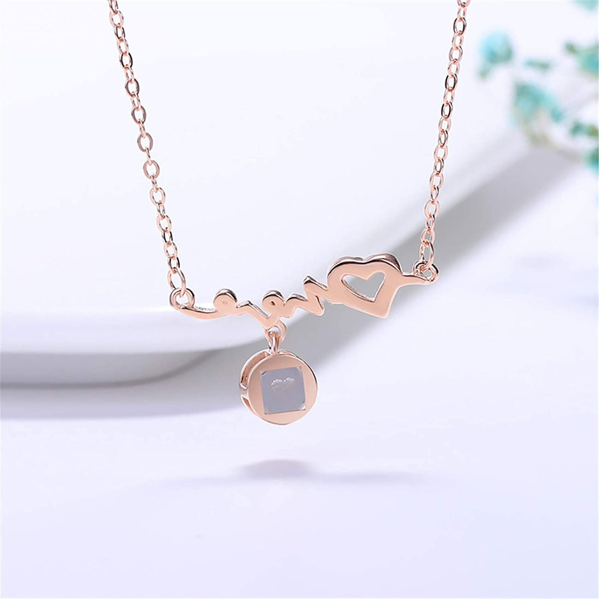 Personalized Custom Photo Heartbeat Shape Necklace Crystal Projection Pendant - MERGE.DAY.1.FREESTYLE