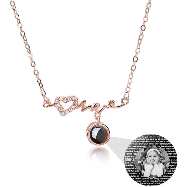 Personalized Custom Photo Heartbeat Shape Necklace Crystal Projection Pendant - MERGE.DAY.1.FREESTYLE
