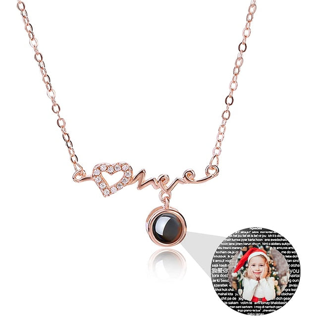 Personalized Custom Photo Heartbeat Shape Necklace Crystal Projection Pendant - MERGE.DAY.1.FREESTYLE